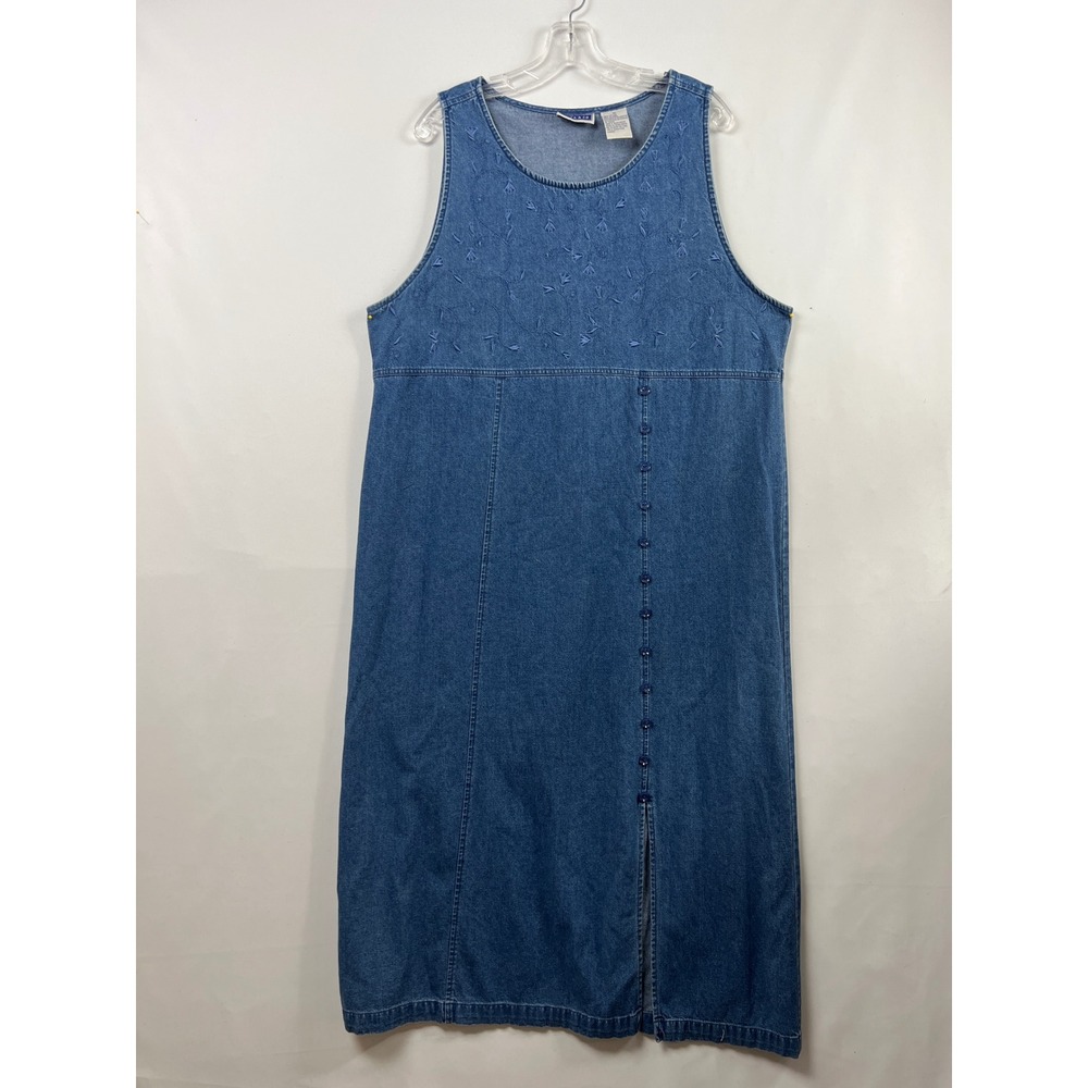 Erika & Co Vintage Denim Maxi Dress Women XL Shift Jumper Embroidered Modest